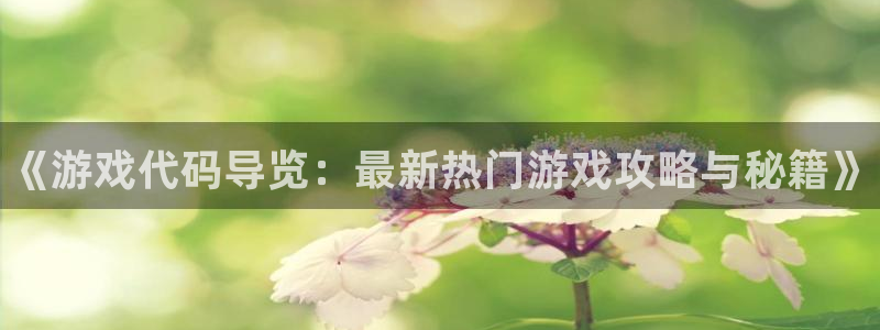 赢咖娱乐注册开户：《游戏代码导览：最新热门游戏攻略与秘籍》